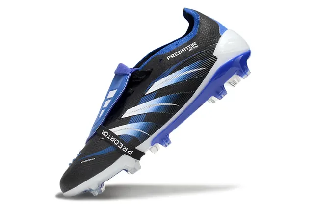 Adidas Predator Noir Bleu Sans Lacets Fermeture par Sangle Asymétrique Trois Rayures Superposition Firm-Ground Chaussures de Football 4