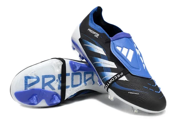 Adidas Predator Noir Bleu Sans Lacets Fermeture par Sangle Asymétrique Trois Rayures Superposition Firm-Ground Chaussures de Football 5