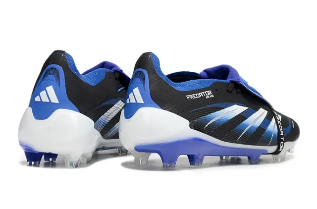 Adidas Predator Noir Bleu Sans Lacets Fermeture par Sangle Asymétrique Trois Rayures Superposition Firm-Ground Chaussures de Football 6