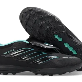 Adidas Predator Black Blue Laceless Strap Closure Synthetic Overlay Panels Turf Soccer Shoes