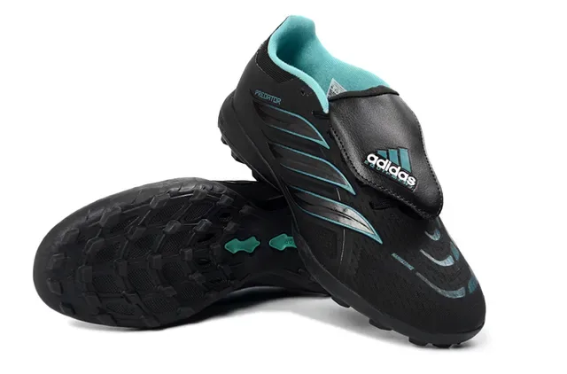 Adidas Predator Noir Bleu Sans Lacets Fermeture à Straps Panneaux de Superposition Synthétiques Chaussures de Football pour Pelouse 4