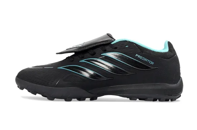 Adidas Predator Noir Bleu Sans Lacets Fermeture à Straps Panneaux de Superposition Synthétiques Chaussures de Football pour Pelouse 7