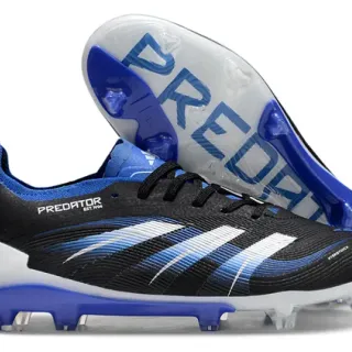 Adidas Predator Black Blue Low-Cut Synthetic Upper Wave-Patterned Striped Overlay Firm-Ground Soccer Shoes