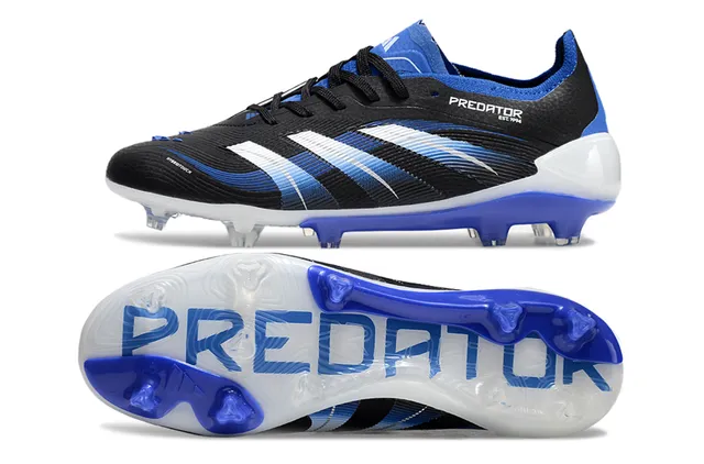 Adidas Predator Black Blue Low-Cut Synthetic Upper Wave-Patterned Striped Overlay Firm-Ground Soccer Shoes 2