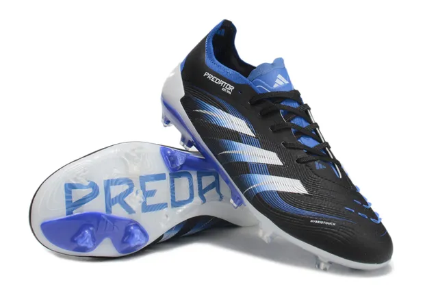 Adidas Predator Black Blue Low-Cut Synthetic Upper Wave-Patterned Striped Overlay Firm-Ground Soccer Shoes 4