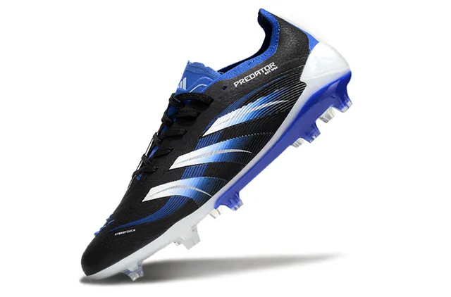 Adidas Predator Black Blue Low-Cut Synthetic Upper Wave-Patterned Striped Overlay Firm-Ground Soccer Shoes 5