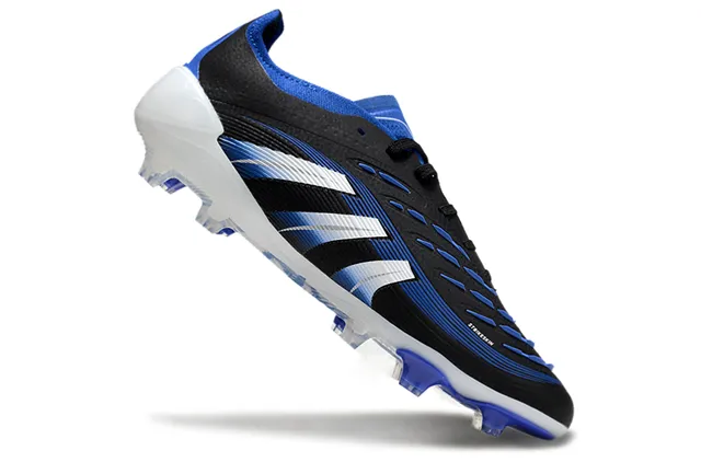 Adidas Predator Black Blue Low-Cut Synthetic Upper Wave-Patterned Striped Overlay Firm-Ground Soccer Shoes 6