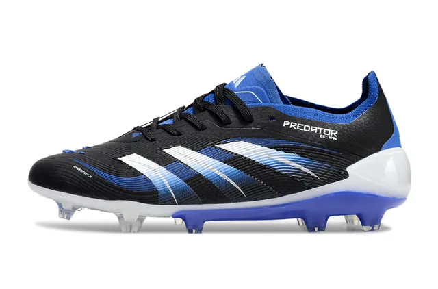 Adidas Predator Black Blue Low-Cut Synthetic Upper Wave-Patterned Striped Overlay Firm-Ground Soccer Shoes 7