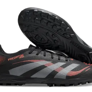Adidas Predator Negro Gris Bajo Corte Superior Sintético Overlay Gráfico de Tres Rayas Zapatos de Fútbol para Césped