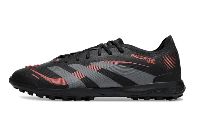 Adidas Predator Noir Gris Low-Cut Supérieur Synthétique Overlay Graphique à Trois Rayures Chaussures de Football pour Gazon 2