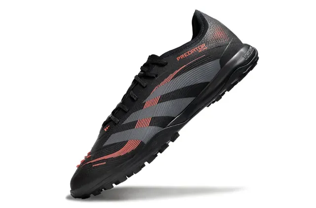 Adidas Predator Noir Gris Low-Cut Supérieur Synthétique Overlay Graphique à Trois Rayures Chaussures de Football pour Gazon 4
