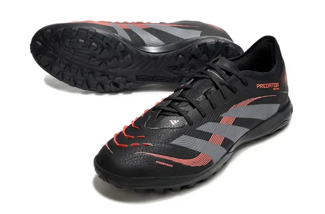 Adidas Predator Noir Gris Low-Cut Supérieur Synthétique Overlay Graphique à Trois Rayures Chaussures de Football pour Gazon 6