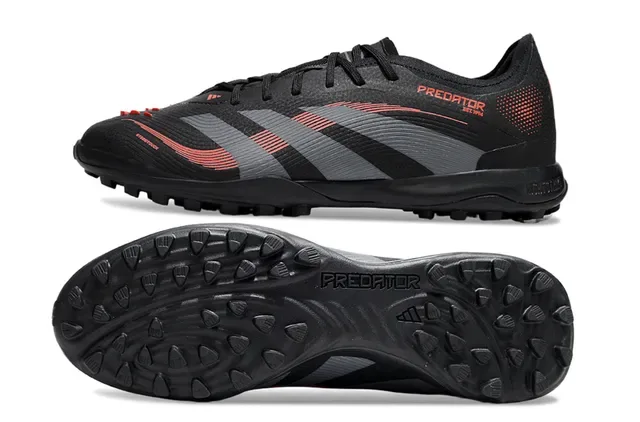 Adidas Predator Noir Gris Low-Cut Supérieur Synthétique Overlay Graphique à Trois Rayures Chaussures de Football pour Gazon 7