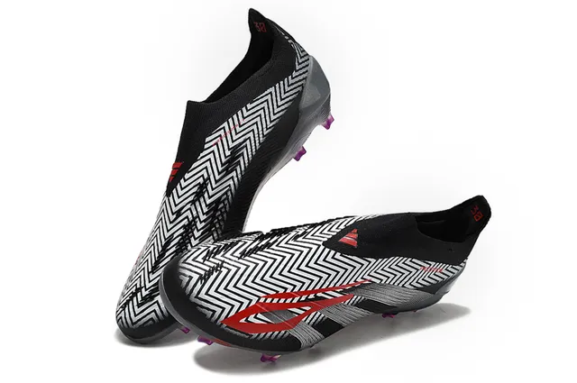 Adidas Predator Black Gray Sock-Fit Collar Geometric Zigzag Stripe Overlay Firm-Ground Soccer Shoes 2