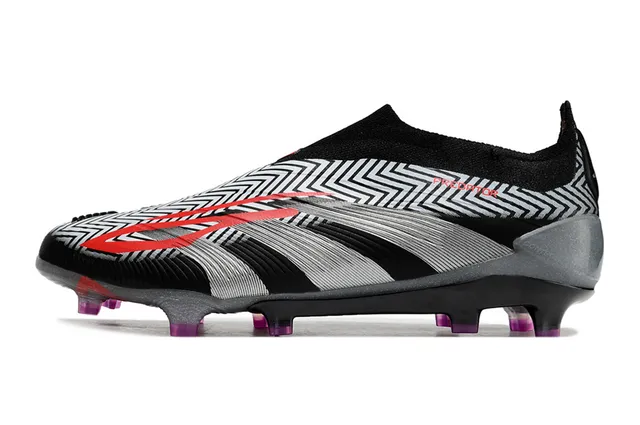 Adidas Predator Black Gray Sock-Fit Collar Geometric Zigzag Stripe Overlay Firm-Ground Soccer Shoes 3