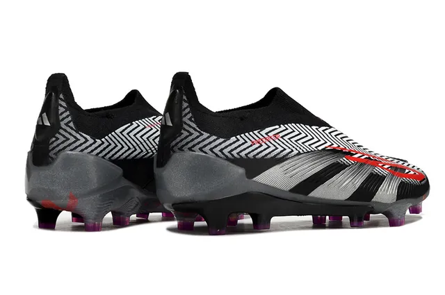Adidas Predator Black Gray Sock-Fit Collar Geometric Zigzag Stripe Overlay Firm-Ground Soccer Shoes 4