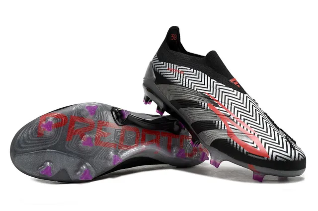 Adidas Predator Black Gray Sock-Fit Collar Geometric Zigzag Stripe Overlay Firm-Ground Soccer Shoes 5