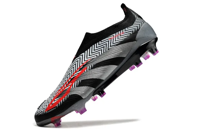 Adidas Predator Black Gray Sock-Fit Collar Geometric Zigzag Stripe Overlay Firm-Ground Soccer Shoes 6