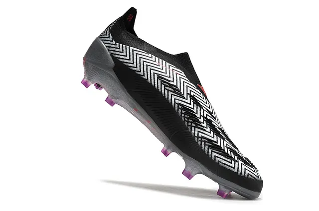 Adidas Predator Black Gray Sock-Fit Collar Geometric Zigzag Stripe Overlay Firm-Ground Soccer Shoes 7