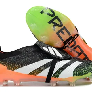 Adidas Predator Black Orange Laceless Strap Closure Gradient Neon Outsole Firm-Ground Soccer Shoes