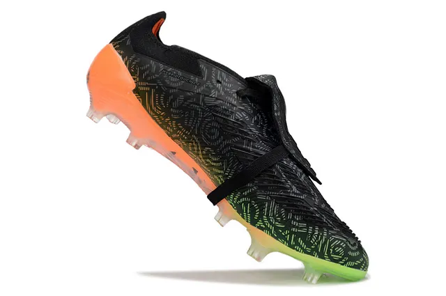 Adidas Predator Black Orange Laceless Strap Closure Gradient Neon Outsole Firm-Ground Soccer Shoes 2