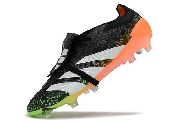 Adidas Predator Black Orange Laceless Strap Closure Gradient Neon Outsole Firm-Ground Soccer Shoes 3