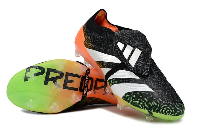 Adidas Predator Black Orange Laceless Strap Closure Gradient Neon Outsole Firm-Ground Soccer Shoes 4
