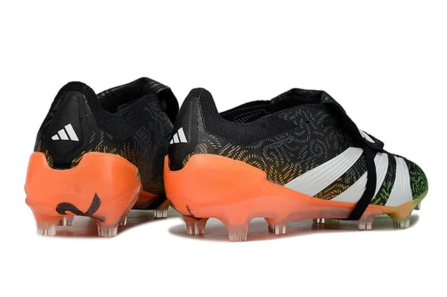 Adidas Predator Black Orange Laceless Strap Closure Gradient Neon Outsole Firm-Ground Soccer Shoes 5