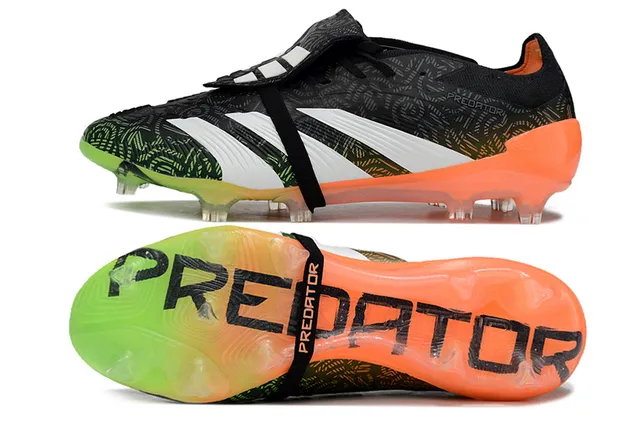 Adidas Predator Black Orange Laceless Strap Closure Gradient Neon Outsole Firm-Ground Soccer Shoes 6