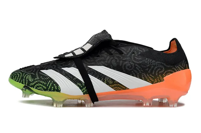 Adidas Predator Black Orange Laceless Strap Closure Gradient Neon Outsole Firm-Ground Soccer Shoes 7