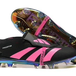Adidas Predator Black Pink Low-Cut Cleat Midfoot Strap Closure Firm-Ground Soccer Shoes