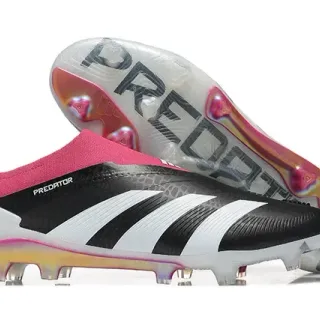 Adidas Predator Black Pink Low-Cut Sock-Fit Collar Textured Synthetic Upper Firm-Ground Soccer Shoes