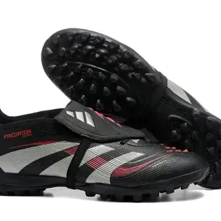 Adidas Predator Negro Rojo Low-Cut Upper Sintético Césped Zapatos de Fútbol