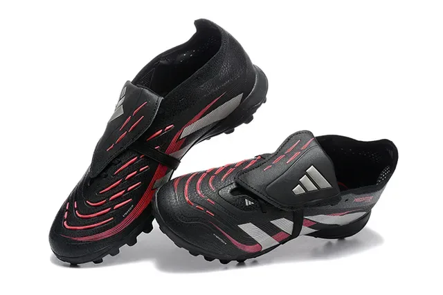 Adidas Predator Preto Vermelho Low-Cut Upper Sintético Turf Sapatos de Futebol 3