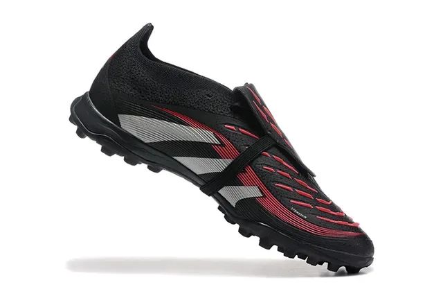 Adidas Predator Preto Vermelho Low-Cut Upper Sintético Turf Sapatos de Futebol 4