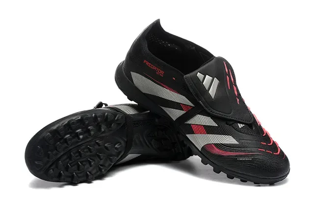 Adidas Predator Preto Vermelho Low-Cut Upper Sintético Turf Sapatos de Futebol 6