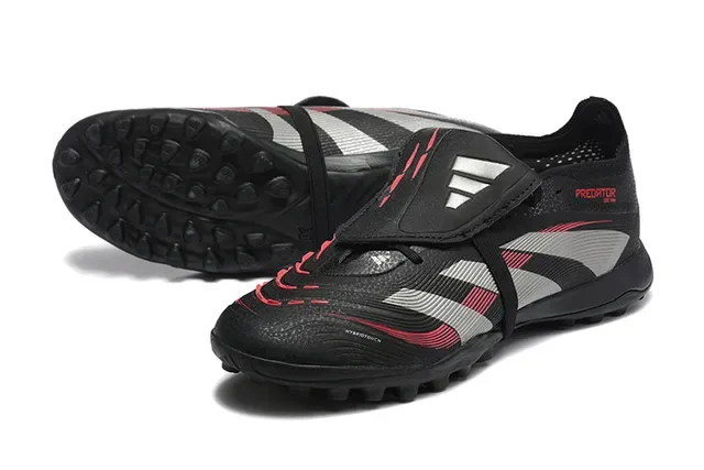 Adidas Predator Preto Vermelho Low-Cut Upper Sintético Turf Sapatos de Futebol 7