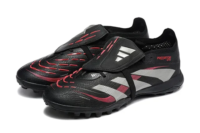 Adidas Predator Preto Vermelho Low-Cut Upper Sintético Turf Sapatos de Futebol 8