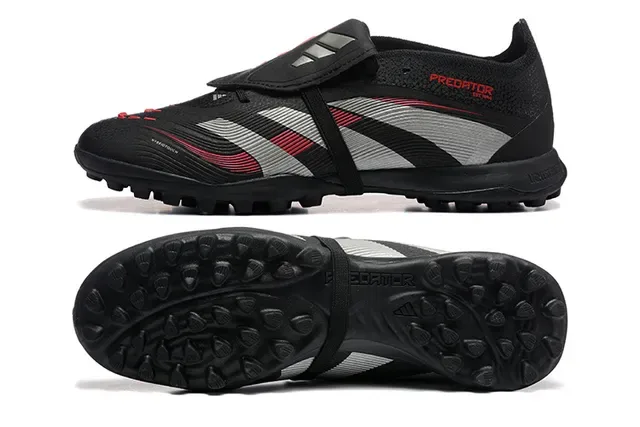 Adidas Predator Preto Vermelho Low-Cut Upper Sintético Turf Sapatos de Futebol 9