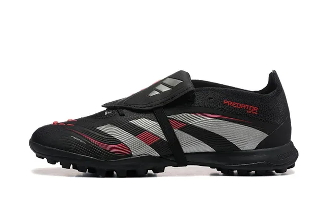 Adidas Predator Preto Vermelho Low-Cut Upper Sintético Turf Sapatos de Futebol 10