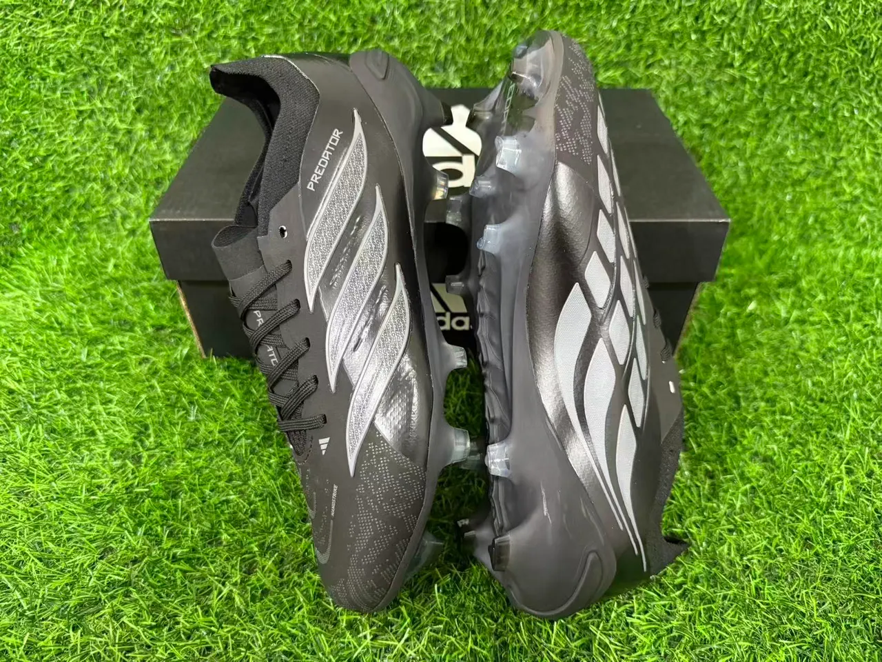 Adidas Predator Black Transparent Synthetic Upper Translucent Blue-Tinted Studs Firm-Ground Soccer Shoes 9