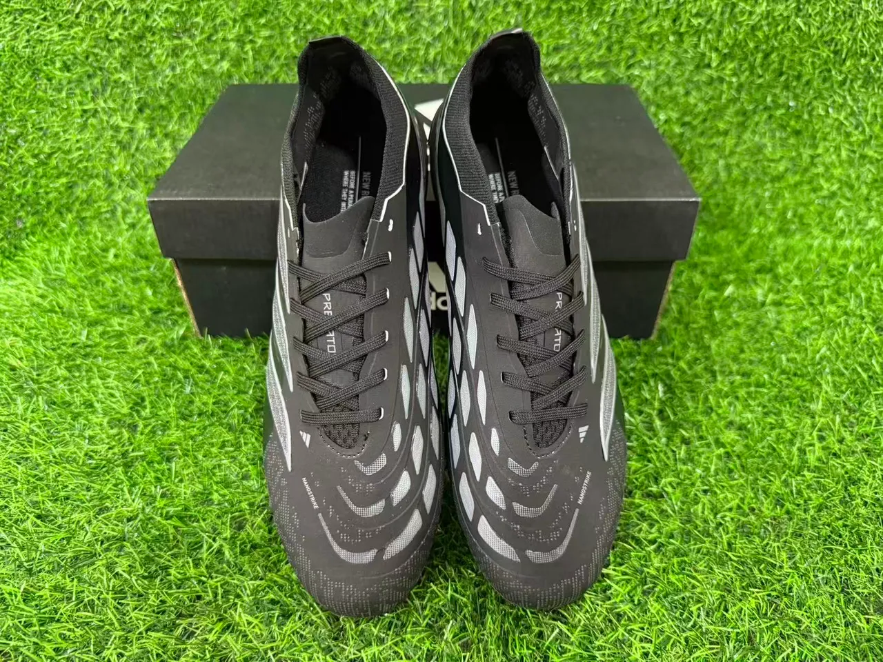 Adidas Predator Black Transparent Synthetic Upper Translucent Blue-Tinted Studs Firm-Ground Soccer Shoes 11