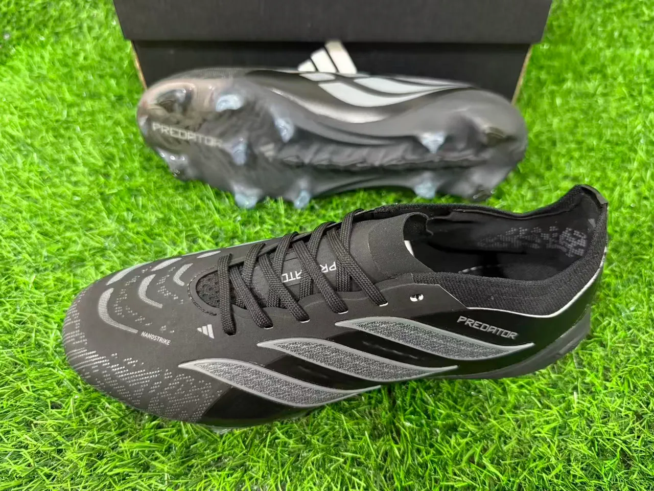 Adidas Predator Black Transparent Synthetic Upper Translucent Blue-Tinted Studs Firm-Ground Soccer Shoes 12