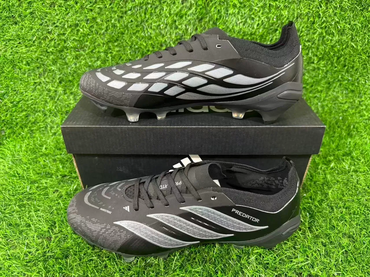Adidas Predator Black Transparent Synthetic Upper Translucent Blue-Tinted Studs Firm-Ground Soccer Shoes 13