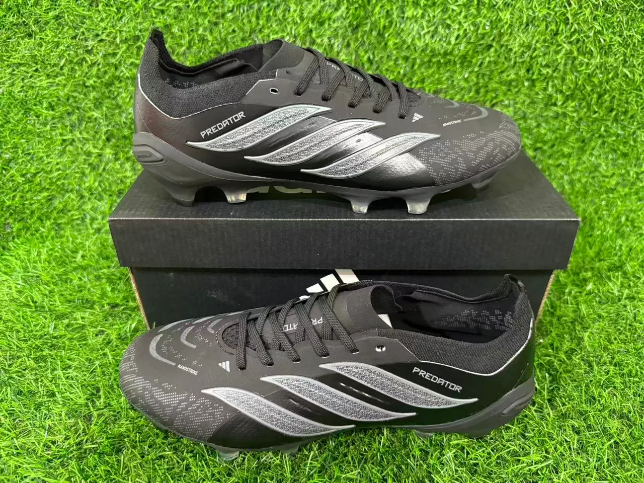 Adidas Predator Black Transparent Synthetic Upper Translucent Blue-Tinted Studs Firm-Ground Soccer Shoes 14