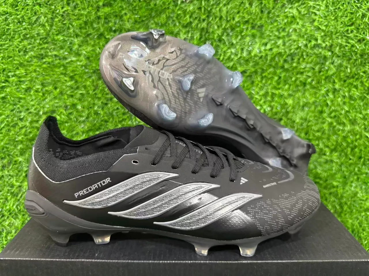 Adidas Predator Black Transparent Synthetic Upper Translucent Blue-Tinted Studs Firm-Ground Soccer Shoes 15