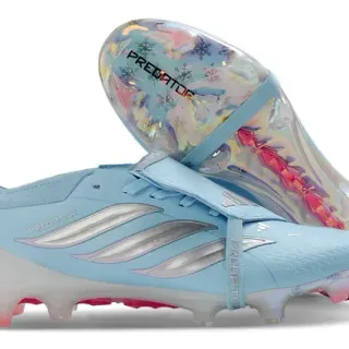 Adidas Predator Blue Pink Laceless Strap Closure Iridescent Heel Cage Firm-Ground Soccer Shoes