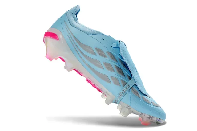 Adidas Predator Chaussures de Football Bleu Rose Sans Lacets Fermeture avec Sangle Cage du Talon Iridescente Terrain Ferme 2