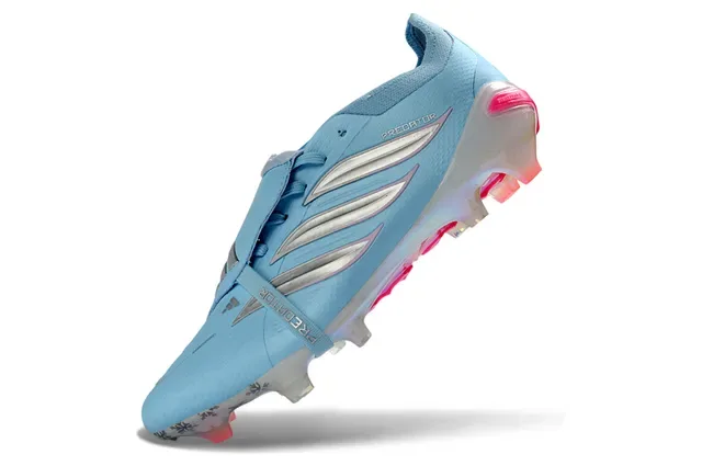 Adidas Predator Chaussures de Football Bleu Rose Sans Lacets Fermeture avec Sangle Cage du Talon Iridescente Terrain Ferme 3