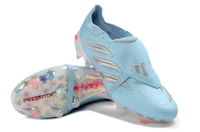 Adidas Predator Chaussures de Football Bleu Rose Sans Lacets Fermeture avec Sangle Cage du Talon Iridescente Terrain Ferme 4